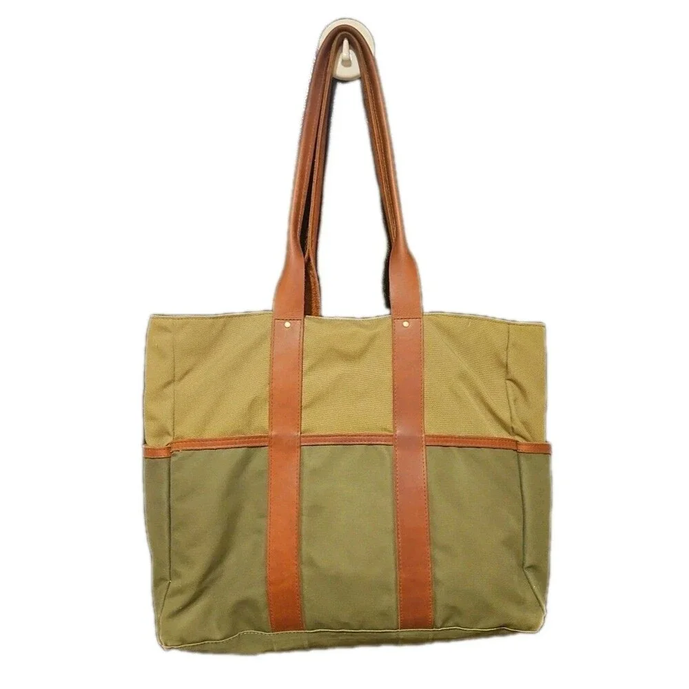 Sword & Plough Green Canvas And Leather Signature Tote Bag, Made In USA - Picture 3 of 11